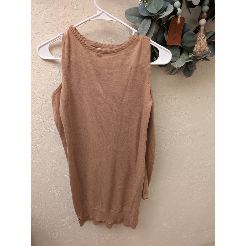 Ruby Moon Womens Cold Shoulder Sweater Tan Camel Long Sleeve Knit Top XS